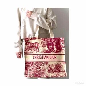 NEW Dior Red Dioriviera Straw Tote Bag